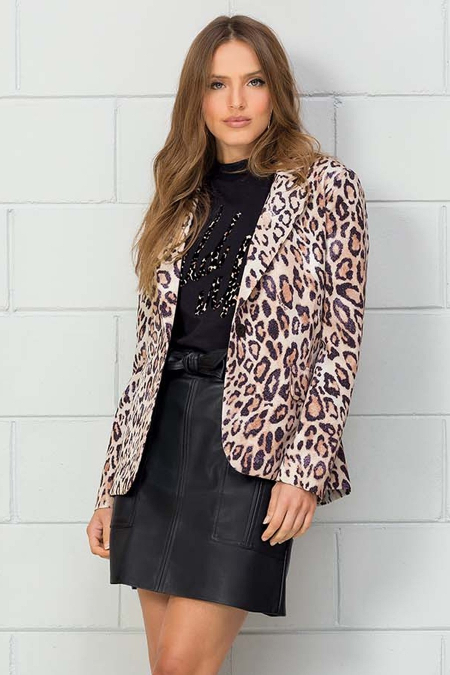 Blazer Manga Longa Tafetá Animal Print