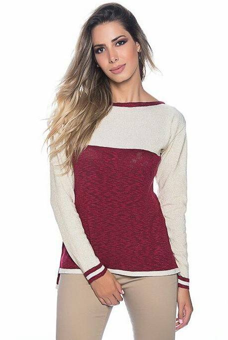 Blusa Tricot Lurex Marsala Manga Longa