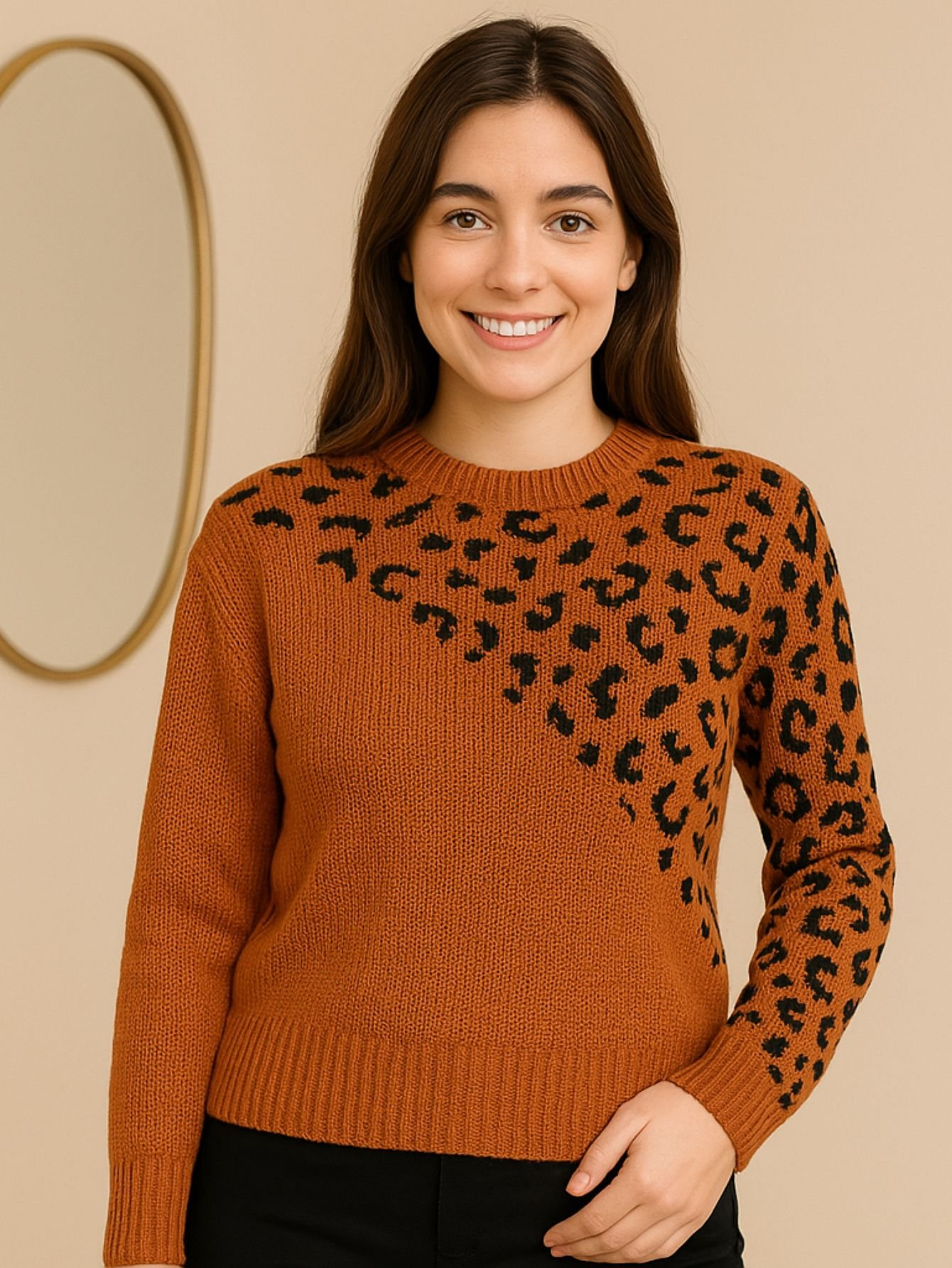 Blusa Tricô Manga Longa Animal Print