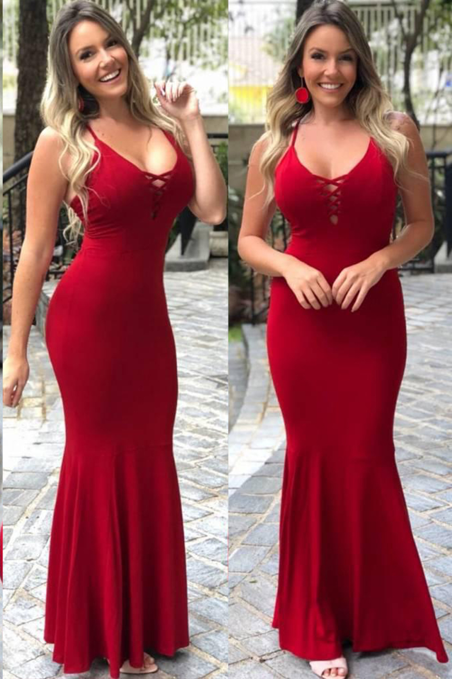 vestido vermelho com decote