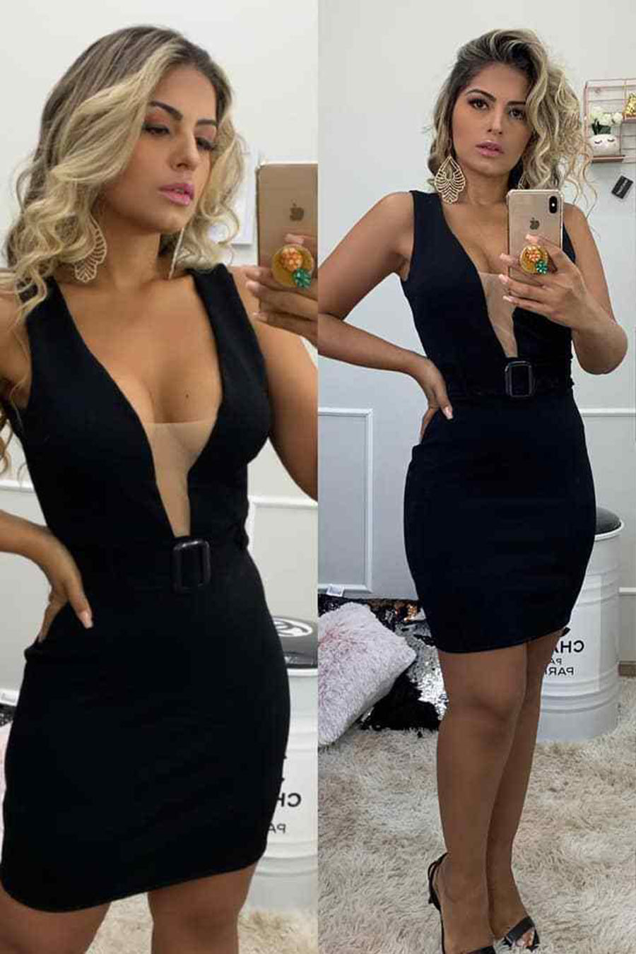 Vestido curto hot sale com decote