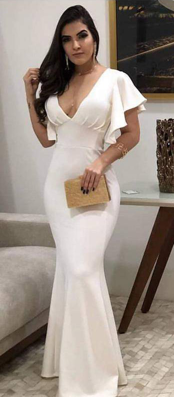 Vestido branco com decote hot sale v