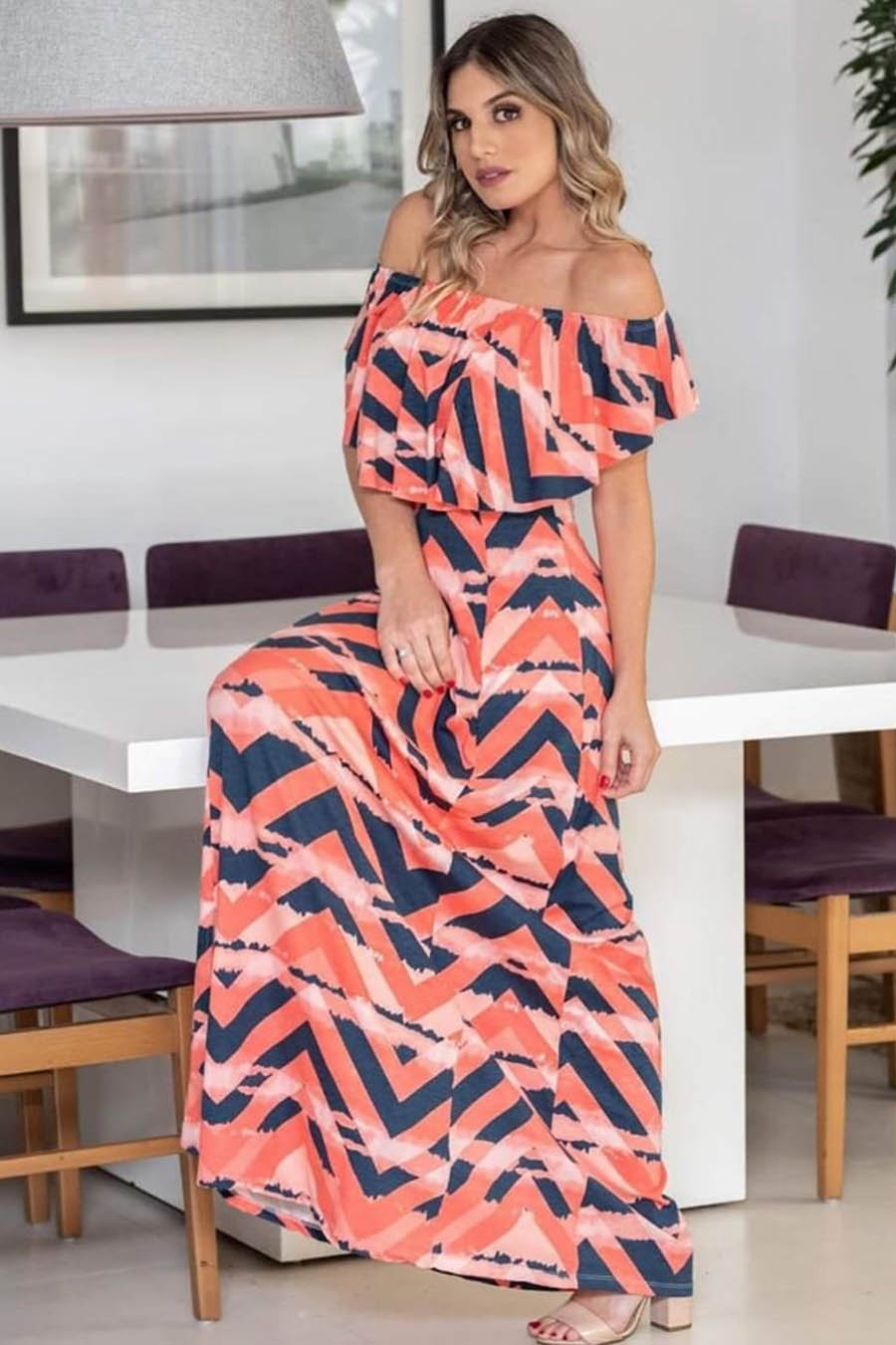 Vestido longo clearance ciganinha estampado