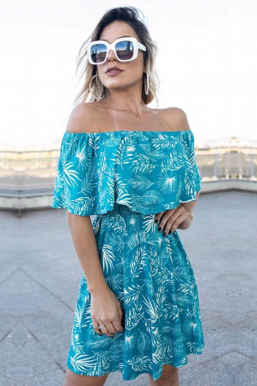 Vestido Curto Malha Ciganinha Turquesa Vitrine Outlet