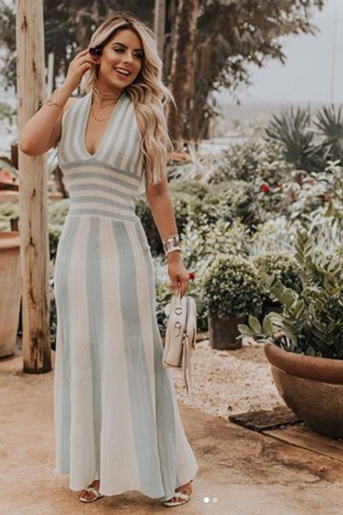 Vestido longo store tricot listrado