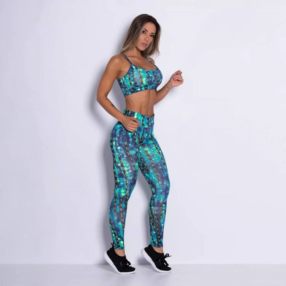 Conjunto Legging e Top Estampa Azul Letras