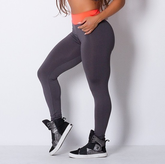 Legging Fitness Supplex Cós Alto Florecente Laranja