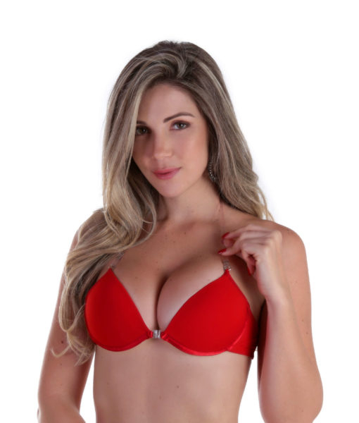 Sutiã Alças Silicone Frente Única Bojo Vermelho Feixe Frontal