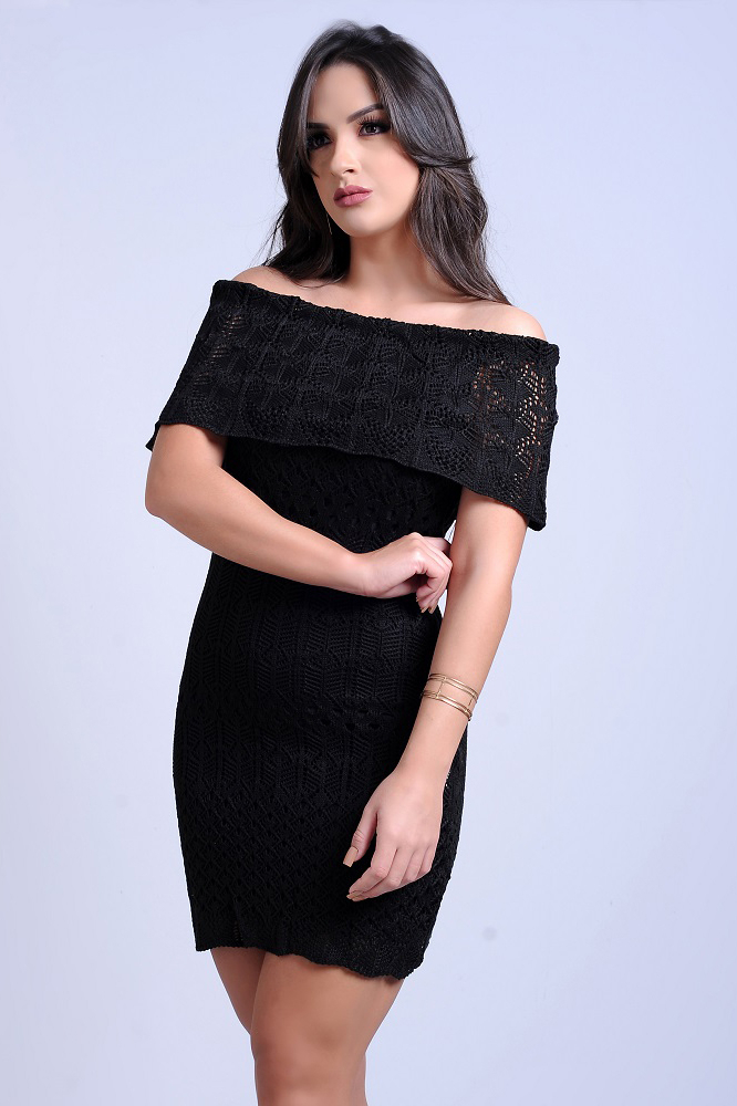 Vestido Curto Tricot Tainá Ciganinha Preto