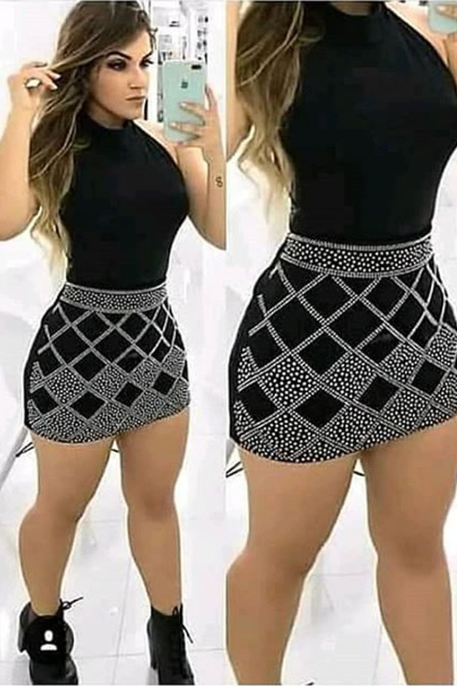 Saia Curta Preta Detalhada Vitrine Outlet