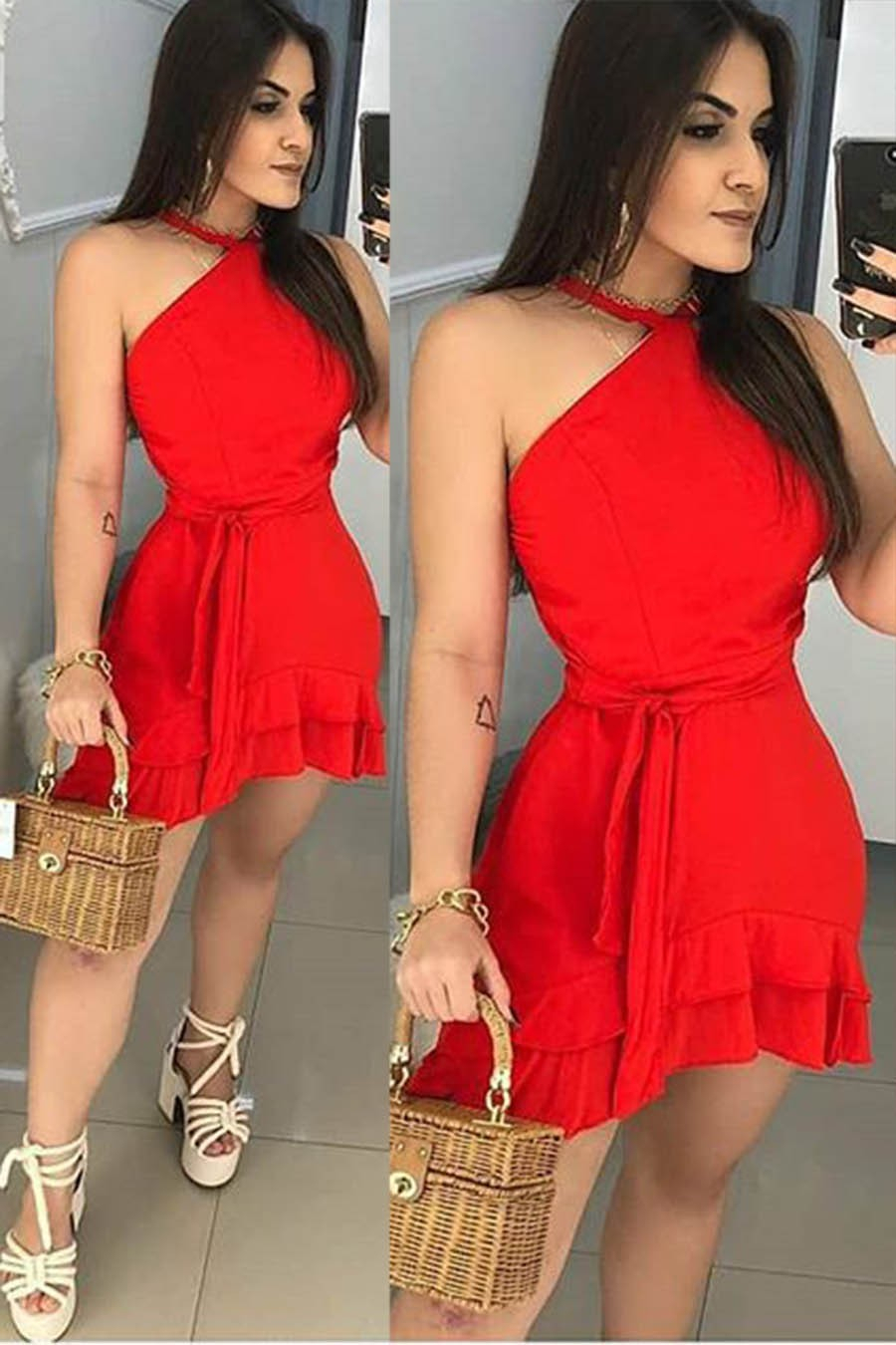 Vestido vermelho decotado shop curto