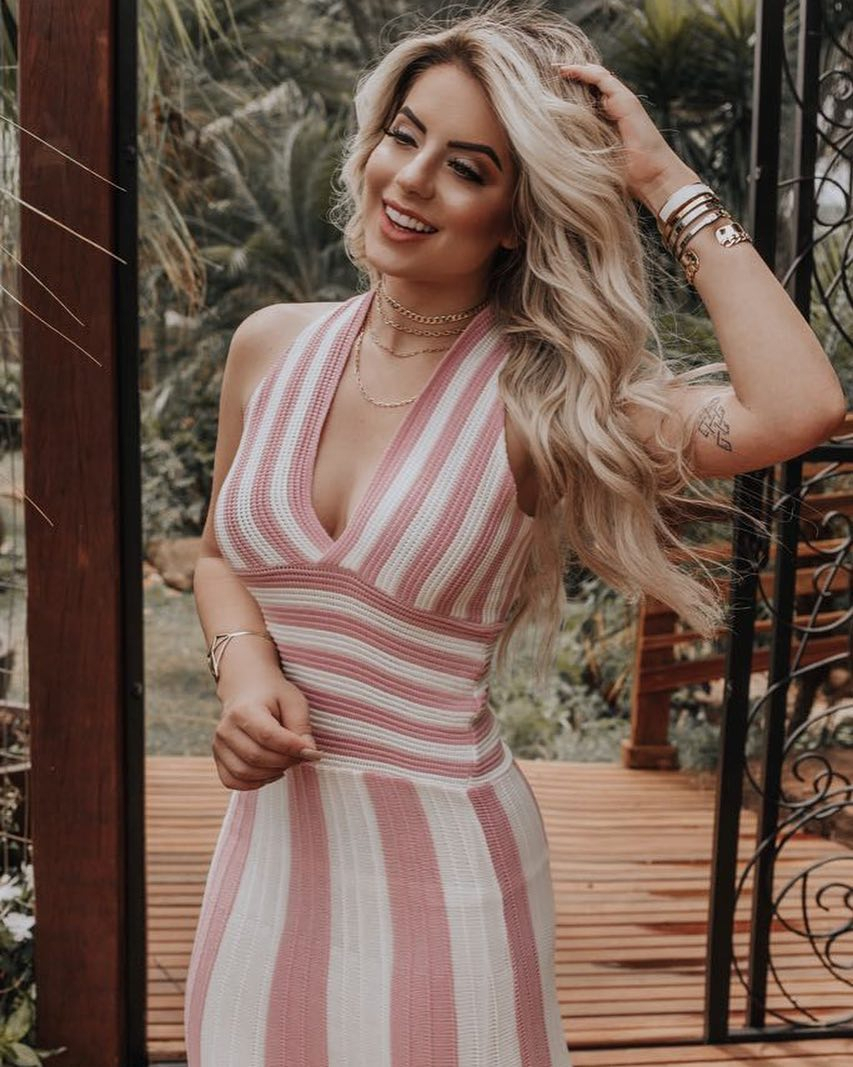 Vestido listrado shop rosa e branco