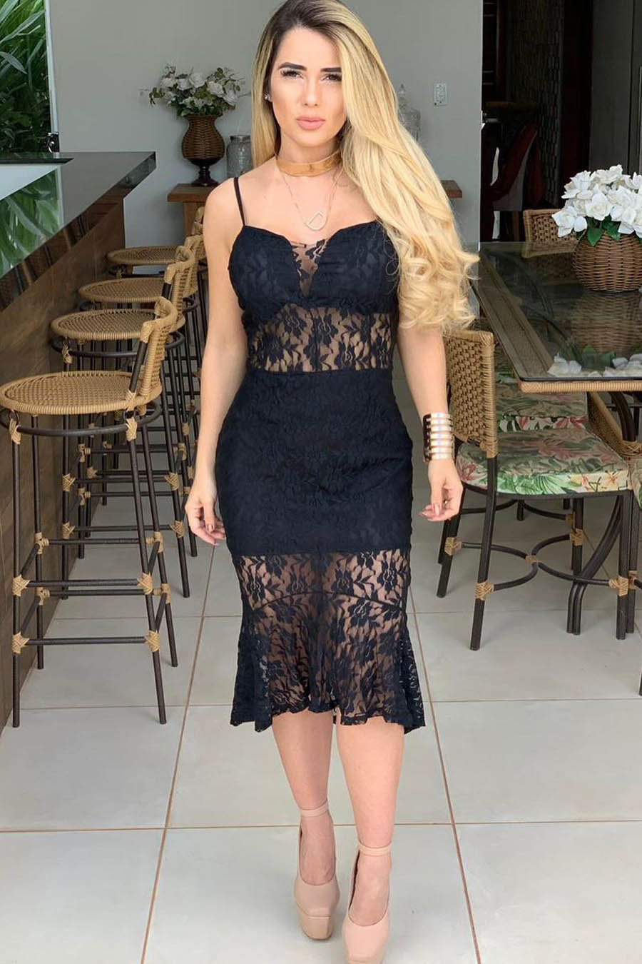 Vestido de renda de shop alcinha