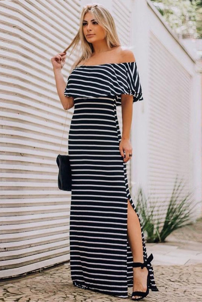Vestido longo ciganinha listrado top