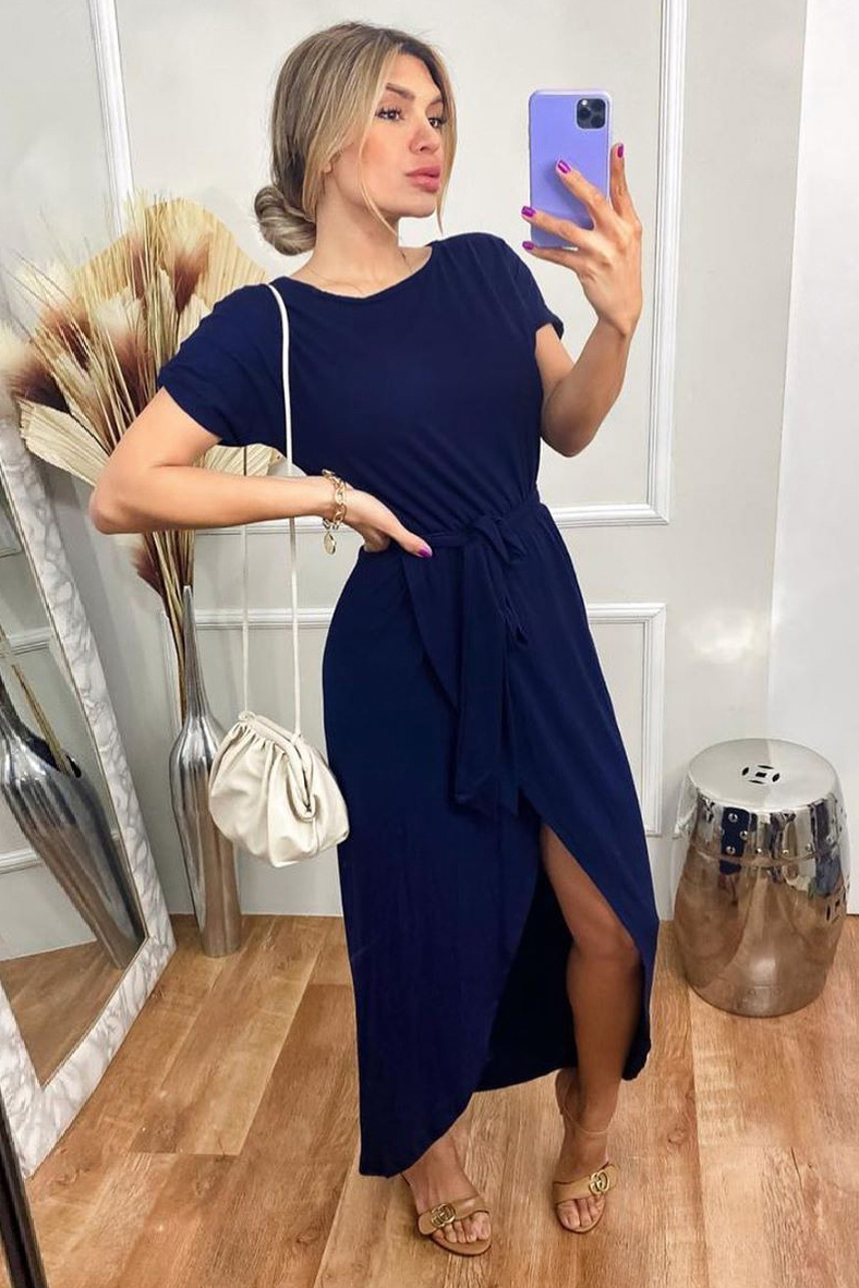 Vestido Midi VIscolycra Transpassado Marinho