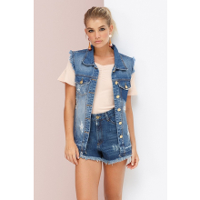 Colete Comprido Jeans Maxi