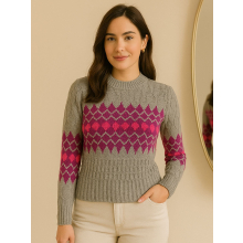 Blusa Tricot Mosaico Relevo Manga Longa