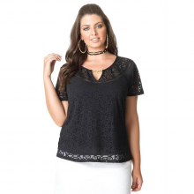 Blusa Plus Size Preta Malha Carimã