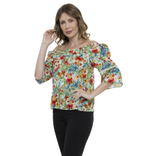 Blusa Ciganinha Estampa Floral Detalhe de Babado