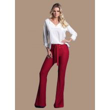 Calça Flare Crepe Amarração Frontal Vermelha