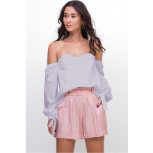 Blusa Tricoline Manga Longa Ciganinha Lilás