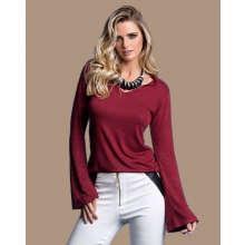 Blusa Manga Longa Cotton Flare Decotada Marsala