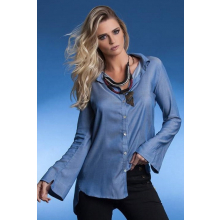 Camisa Manga Flare Chambray Azul