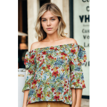 Blusa Ciganinha Estampa Floral Detalhe de Babado