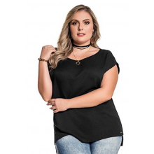 Blusa Plus Size Básica Preta Manga Curta