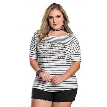 Blusa Plus Size Básica Listrada Preto e Branco