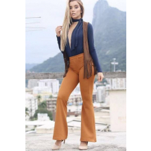 Calça Crepe Cintura Alta Flare Marrom