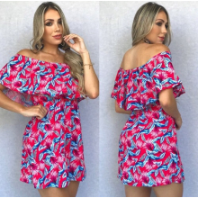 Vestido Curto Viscose Ciganinha Elástico Cintura Rosa