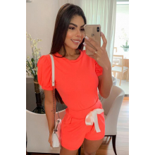 Conjunto Canelado Short e Blusa Laranja