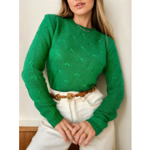 Blusa Tricot Manga Longa Laço