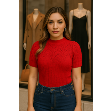Blusa Tricot Manga Curta Gola Alta