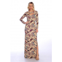 Vestido Longo Viscolycra Decote Vazado Bege