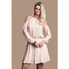 Vestido Viscose Curto Costa Aberta Ombro Vazado Rosa