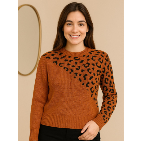 Blusa Tricô Manga Longa Animal Print