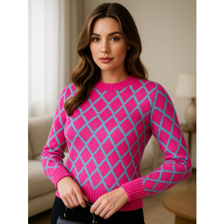 Blusa Tricot Manga Longa Geométrica