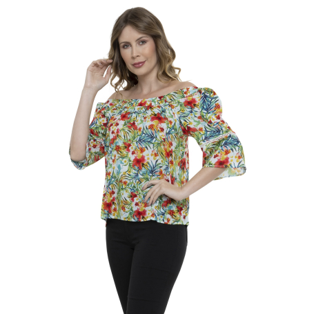 Blusa Ciganinha Estampa Floral Detalhe de Babado
