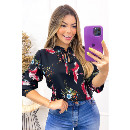 Blusa Crepe Manga Longa Beija Flor