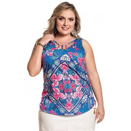 Blusa Plus Size Azul Estampada