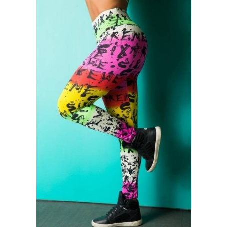 Legging Fitness Supplex Cós Alto Texto Multicolor