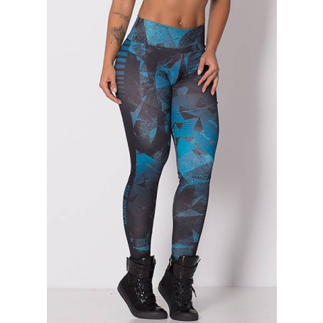 Legging Fitness Supplex Cós Alto Geométrica Azul