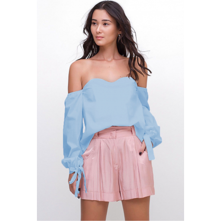 Blusa Tricoline Manga Longa Ciganinha Azul