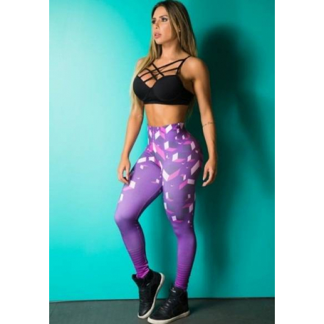 Legging Fitness Supplex Cós Alto Geométrico Roxo