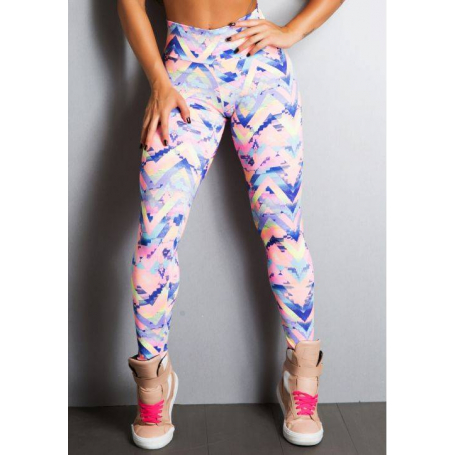 Legging Fitness Supplex Cós Alto Géometrico Flok Multicolor