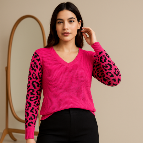 Blusa Tricot Lisa Manga Longa Onça