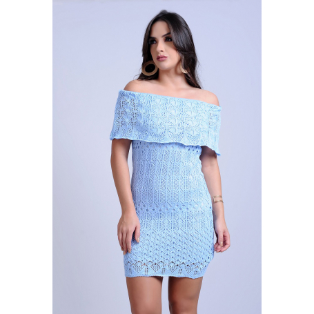 Vestido Curto Tricot Tainá Ciganinha Azul