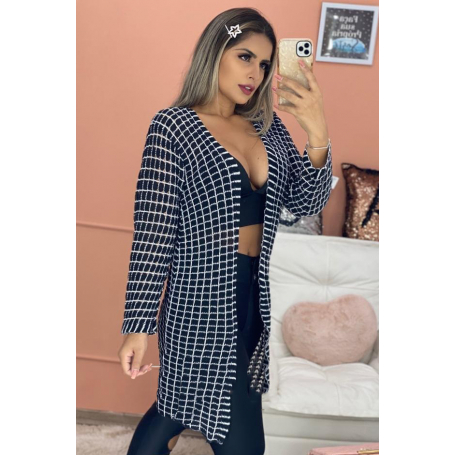 Kimono Tricot Longo Preto Vazado